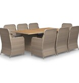 VidaXL 9-delige Tuinset poly rattan bruin