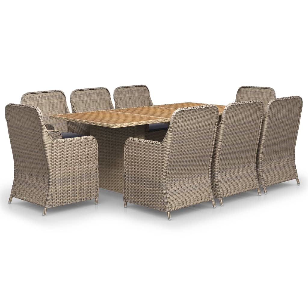 VidaXL 9-delige Tuinset poly rattan bruin