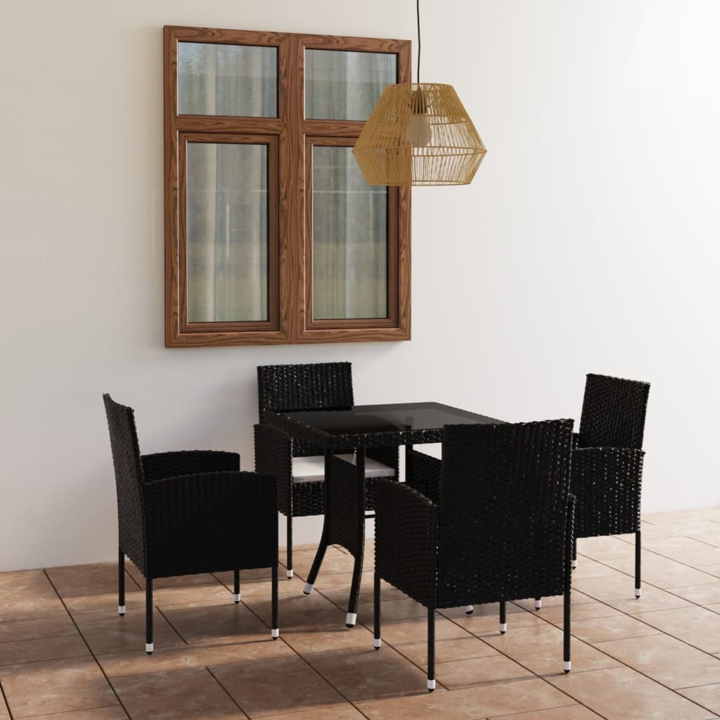 VidaXL 5-delige Tuinset poly rattan zwart
