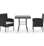 VidaXL 3-delige Tuinset poly rattan zwart