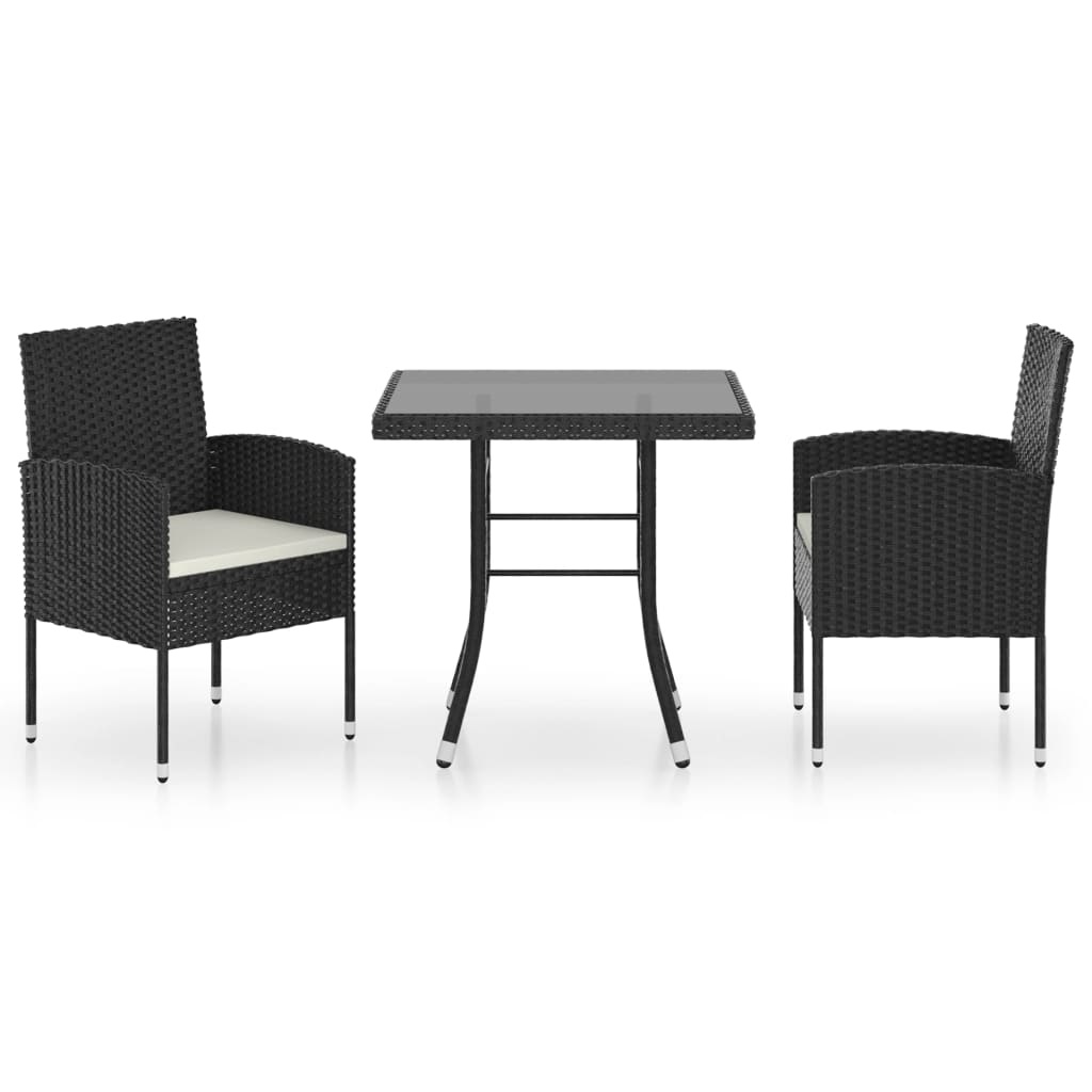 VidaXL 3-delige Tuinset poly rattan zwart