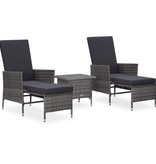 VidaXL 3-delige Loungeset met kussens poly rattan grijs