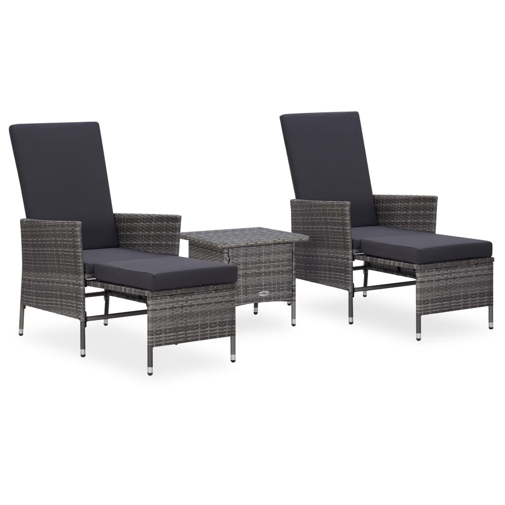 VidaXL 3-delige Loungeset met kussens poly rattan grijs