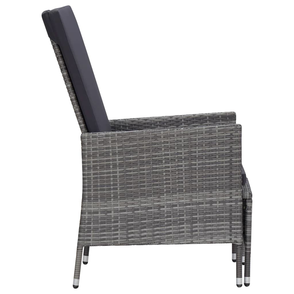 VidaXL 3-delige Loungeset met kussens poly rattan grijs