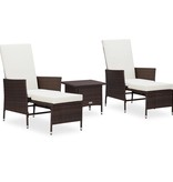 VidaXL 3-delige Loungeset met kussens poly rattan bruin
