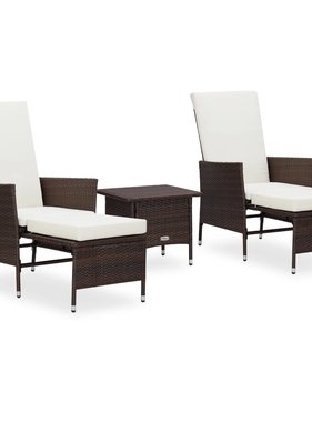 VidaXL 3-delige Loungeset met kussens poly rattan bruin