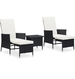 VidaXL 3-delige Loungeset met kussens poly rattan zwart