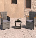 VidaXL 3-delige Loungeset met kussens poly rattan grijs