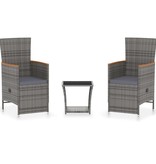 VidaXL 3-delige Loungeset met kussens poly rattan grijs