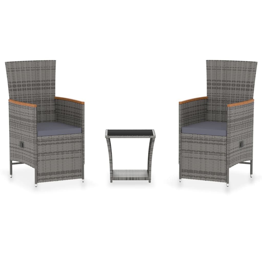 VidaXL 3-delige Loungeset met kussens poly rattan grijs