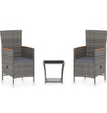 VidaXL 3-delige Loungeset met kussens poly rattan grijs