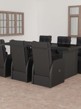 VidaXL 7-delige Tuinset met kussens poly rattan zwart