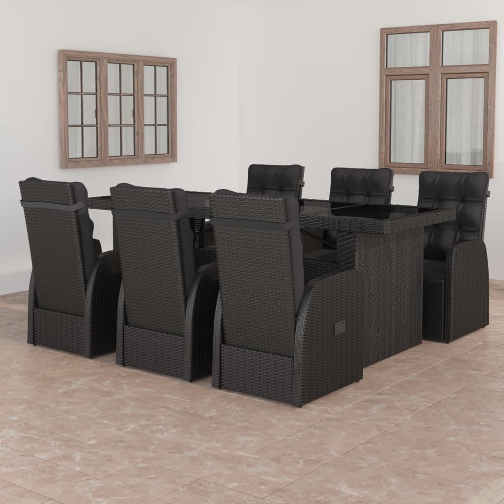 VidaXL 7-delige Tuinset met kussens poly rattan zwart