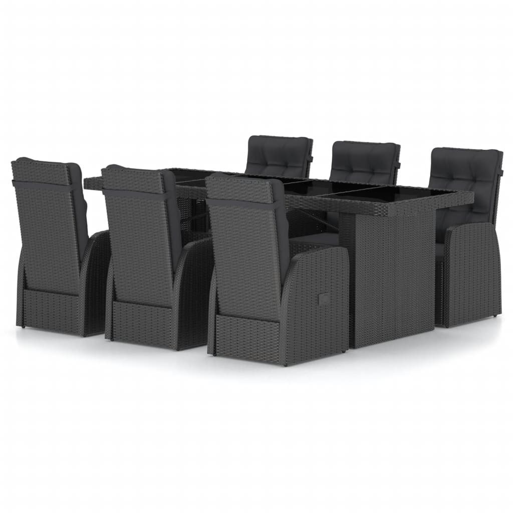 VidaXL 7-delige Tuinset met kussens poly rattan zwart