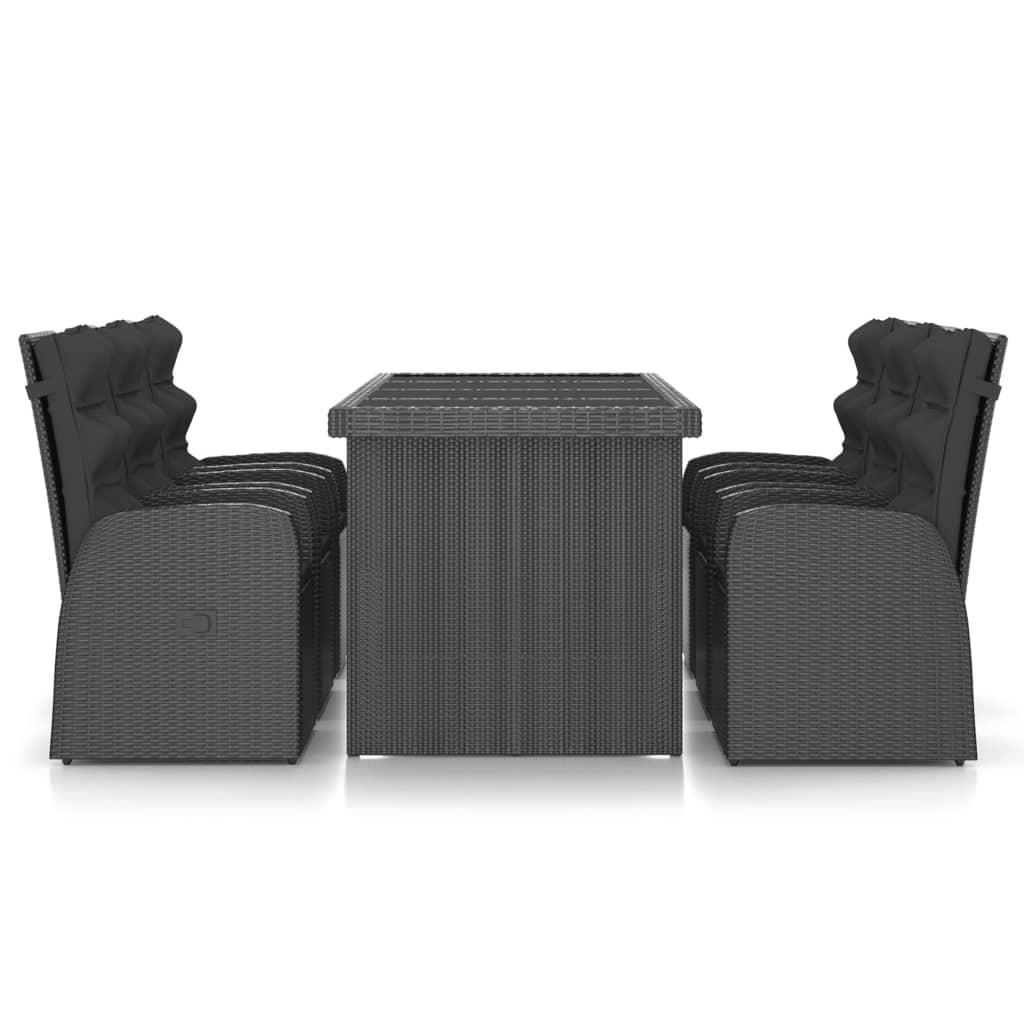 VidaXL 7-delige Tuinset met kussens poly rattan zwart