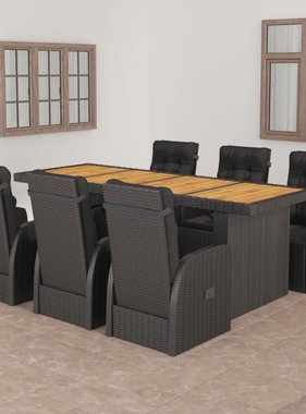 VidaXL 7-delige Tuinset met kussens poly rattan zwart