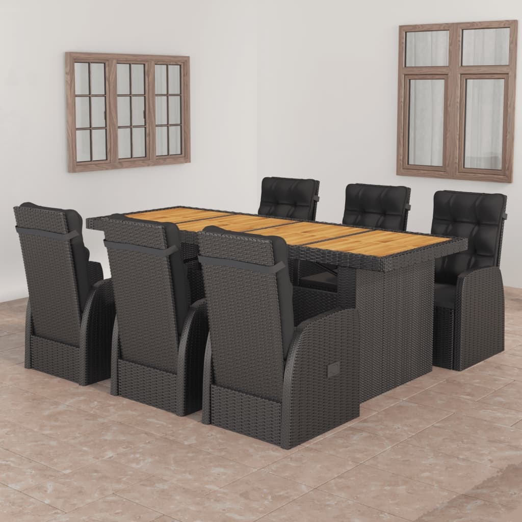 VidaXL 7-delige Tuinset met kussens poly rattan zwart