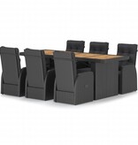 VidaXL 7-delige Tuinset met kussens poly rattan zwart