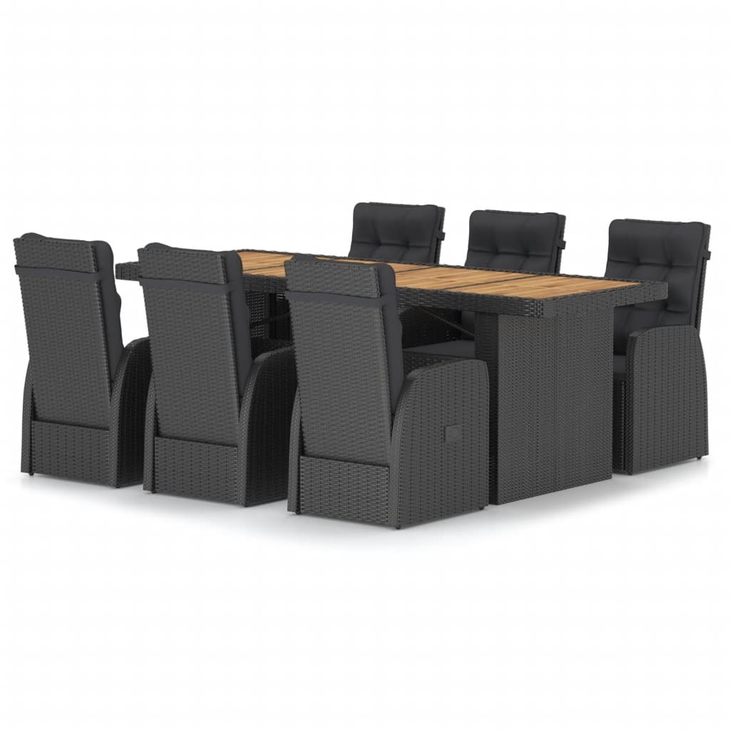 VidaXL 7-delige Tuinset met kussens poly rattan zwart