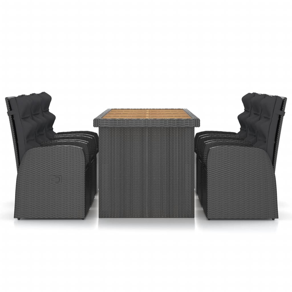 VidaXL 7-delige Tuinset met kussens poly rattan zwart