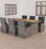 VidaXL 7-delige Tuinset met kussens poly rattan grijs