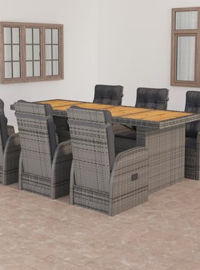 VidaXL 7-delige Tuinset met kussens poly rattan grijs