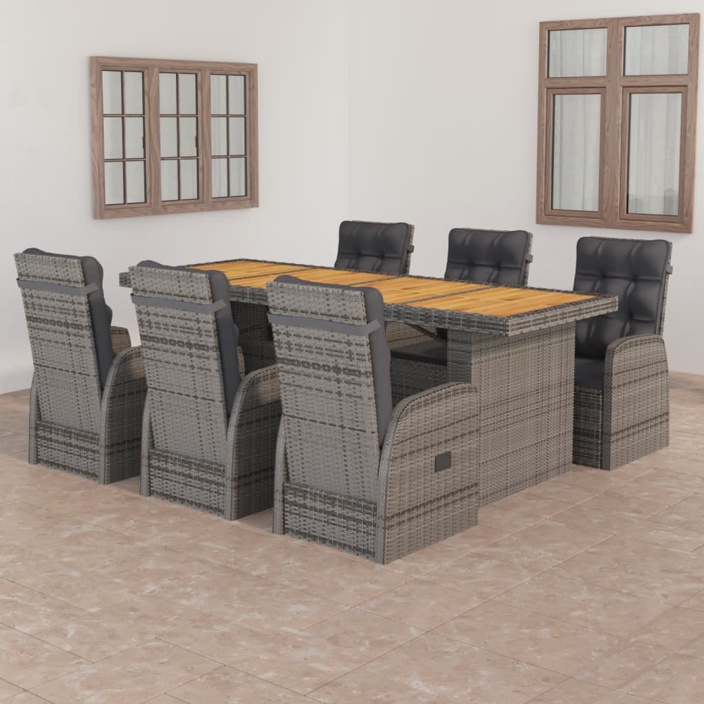 VidaXL 7-delige Tuinset met kussens poly rattan grijs