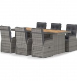 VidaXL 7-delige Tuinset met kussens poly rattan grijs