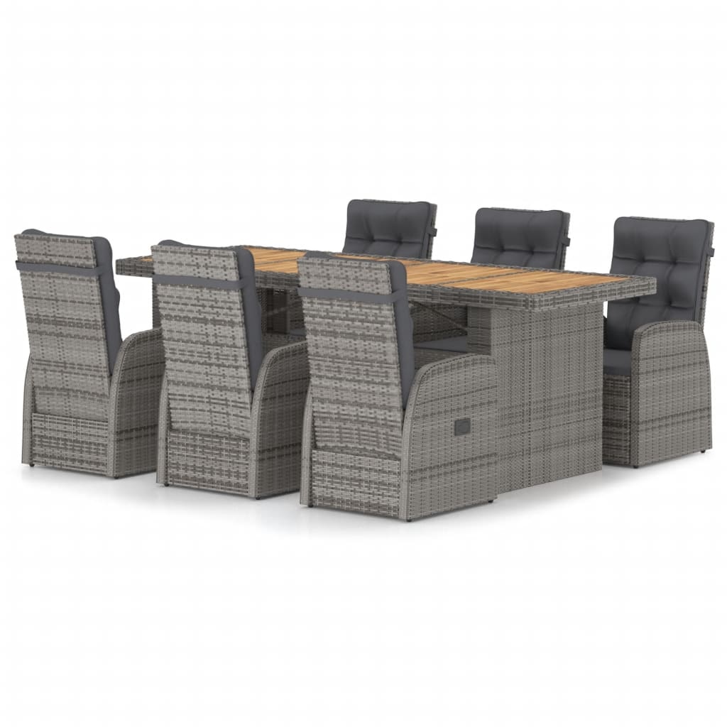 VidaXL 7-delige Tuinset met kussens poly rattan grijs