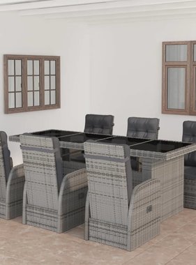 VidaXL 7-delige Tuinset met kussens poly rattan grijs