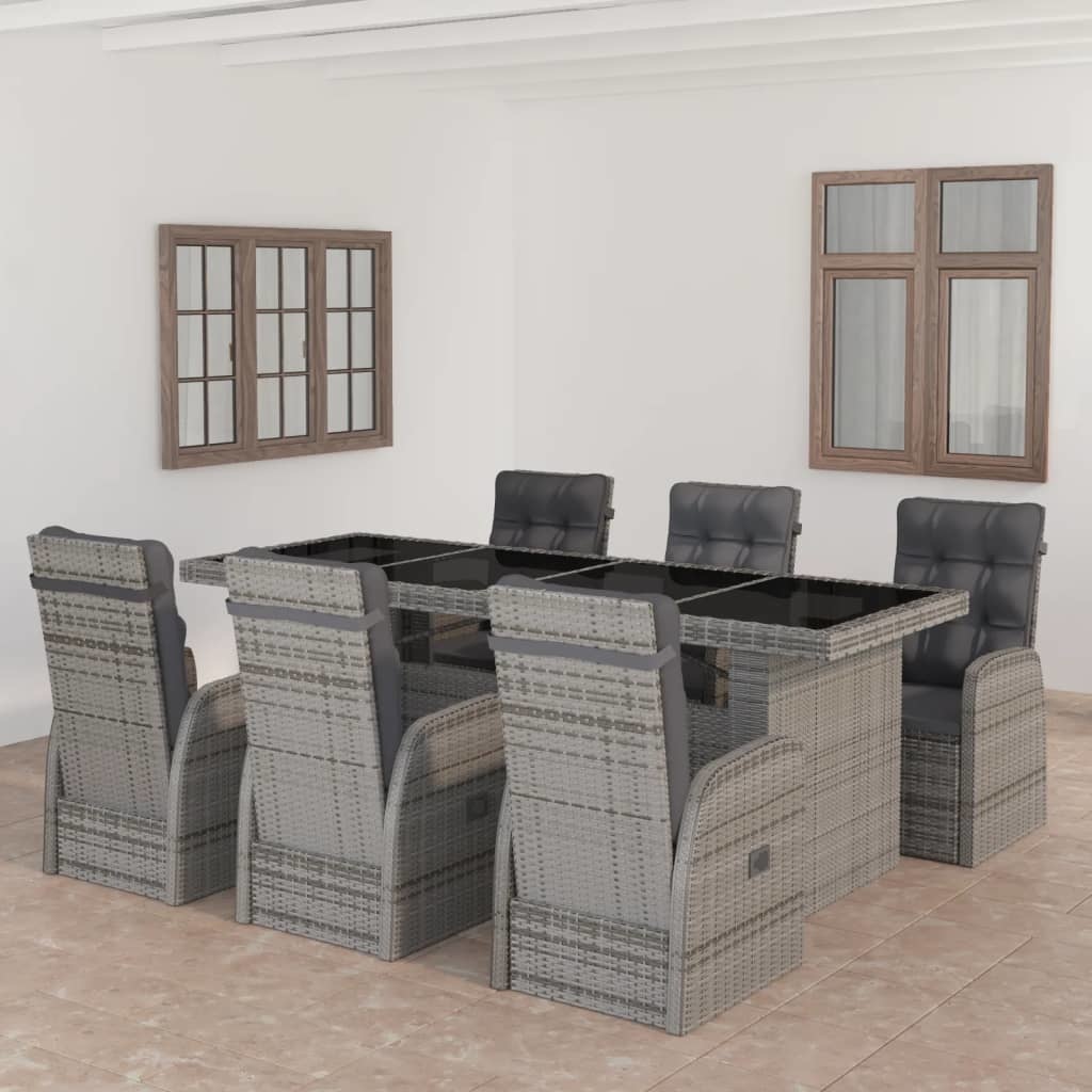 VidaXL 7-delige Tuinset met kussens poly rattan grijs