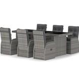 VidaXL 7-delige Tuinset met kussens poly rattan grijs