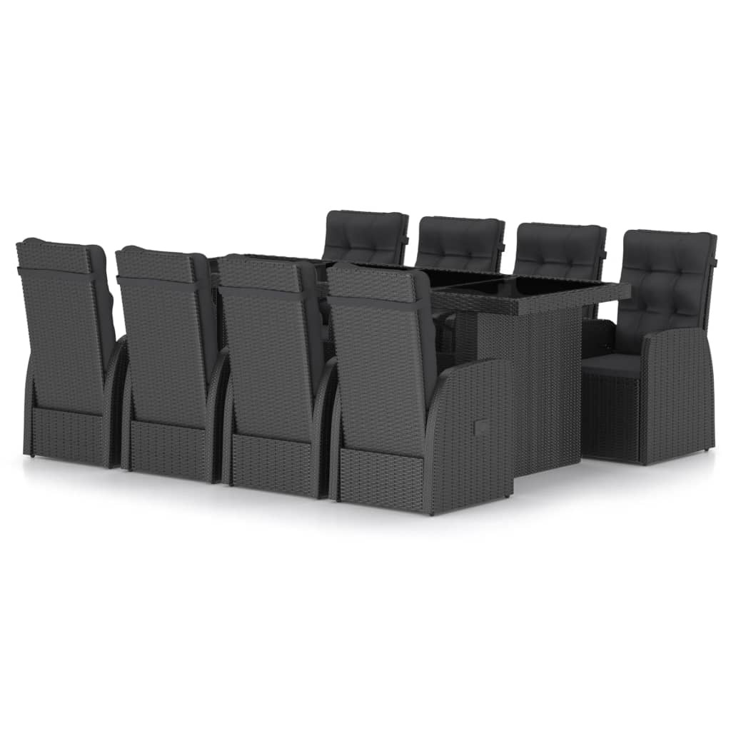 VidaXL 9-delige Tuinset met kussens poly rattan zwart