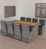 VidaXL 9-delige Tuinset met kussens poly rattan grijs