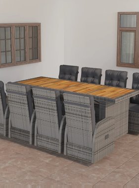 VidaXL 9-delige Tuinset met kussens poly rattan grijs