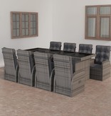 VidaXL 9-delige Tuinset met kussens poly rattan grijs