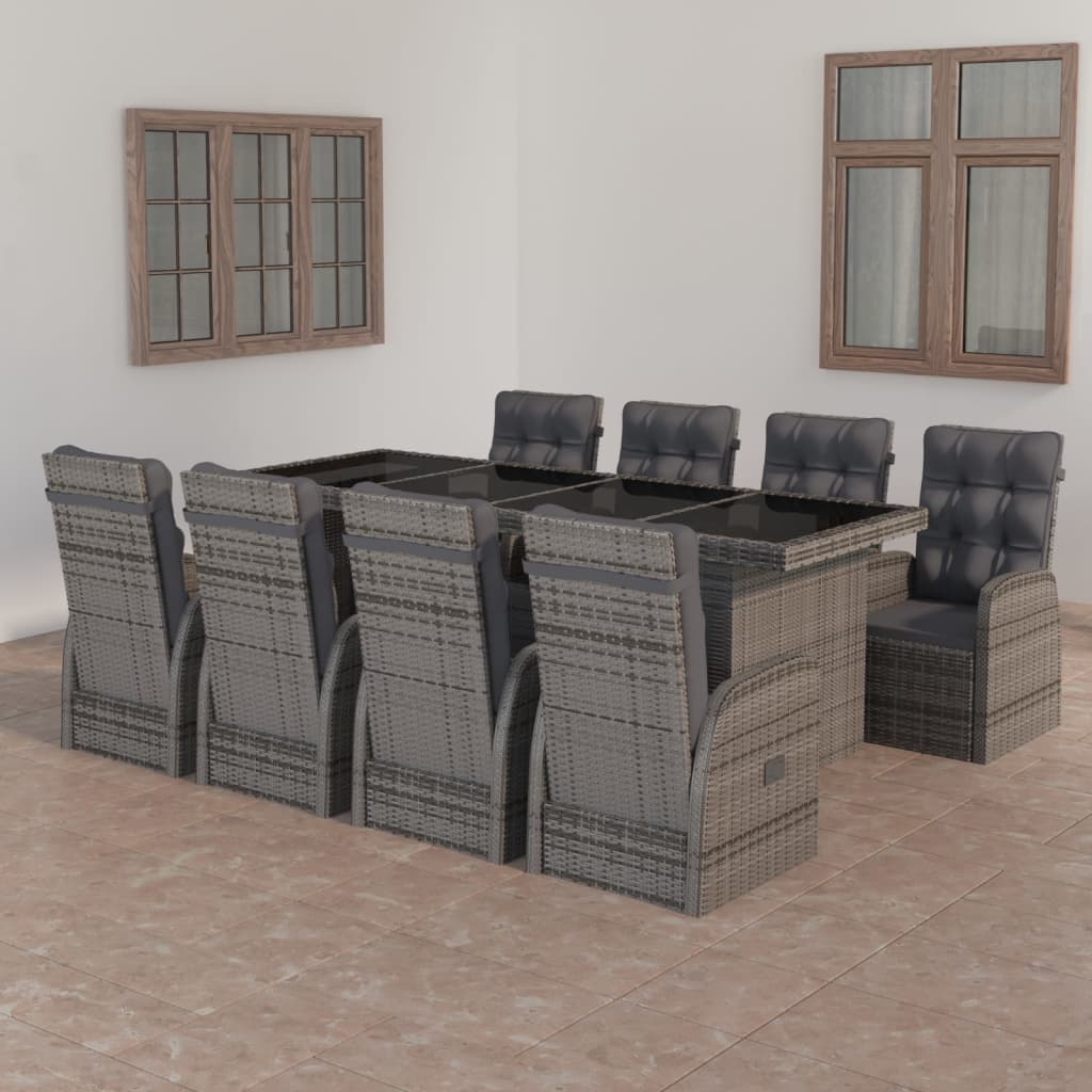 VidaXL 9-delige Tuinset met kussens poly rattan grijs