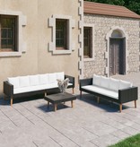 VidaXL 3-delige Loungeset met kussens poly rattan zwart