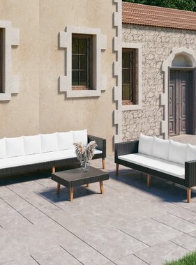 VidaXL 3-delige Loungeset met kussens poly rattan zwart