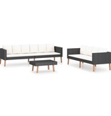 VidaXL 3-delige Loungeset met kussens poly rattan zwart