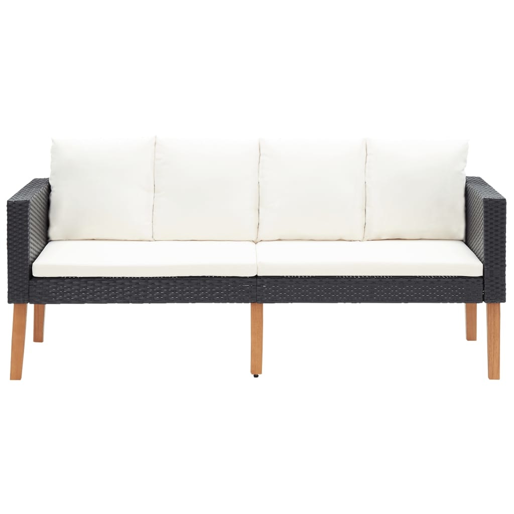VidaXL 3-delige Loungeset met kussens poly rattan zwart