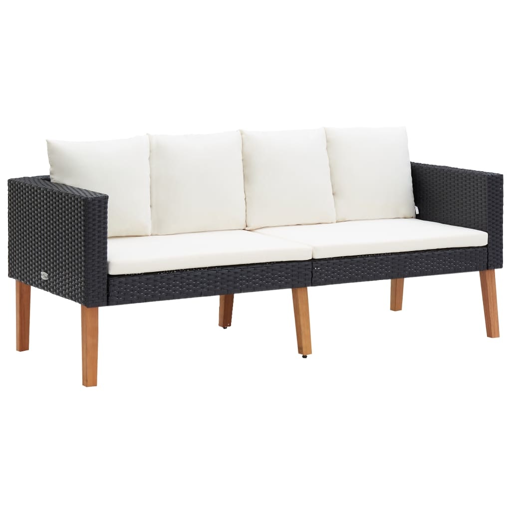 VidaXL 3-delige Loungeset met kussens poly rattan zwart