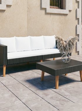 VidaXL 2-delige Loungeset met kussens poly rattan zwart