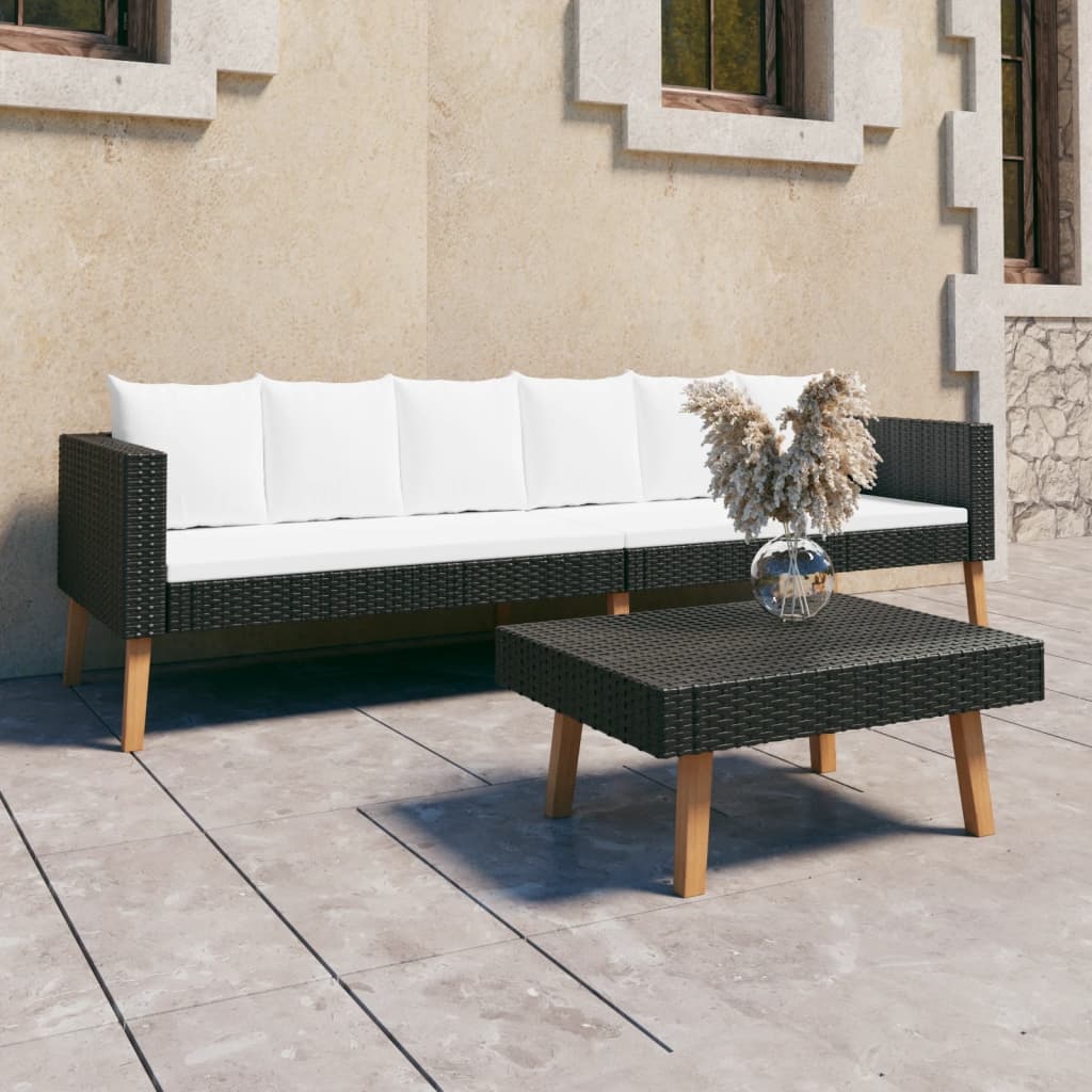 VidaXL 2-delige Loungeset met kussens poly rattan zwart