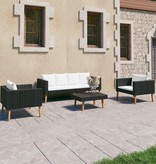 VidaXL 4-delige Loungeset met kussens poly rattan zwart