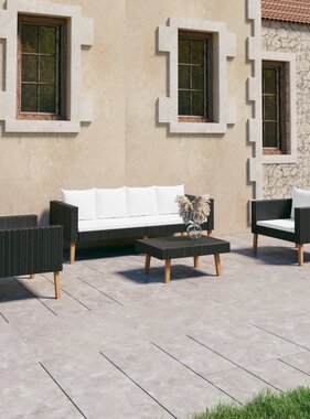 VidaXL 4-delige Loungeset met kussens poly rattan zwart
