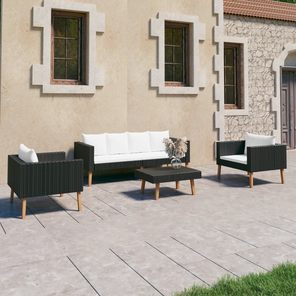 VidaXL 4-delige Loungeset met kussens poly rattan zwart