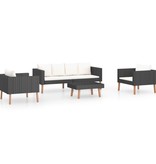 VidaXL 4-delige Loungeset met kussens poly rattan zwart