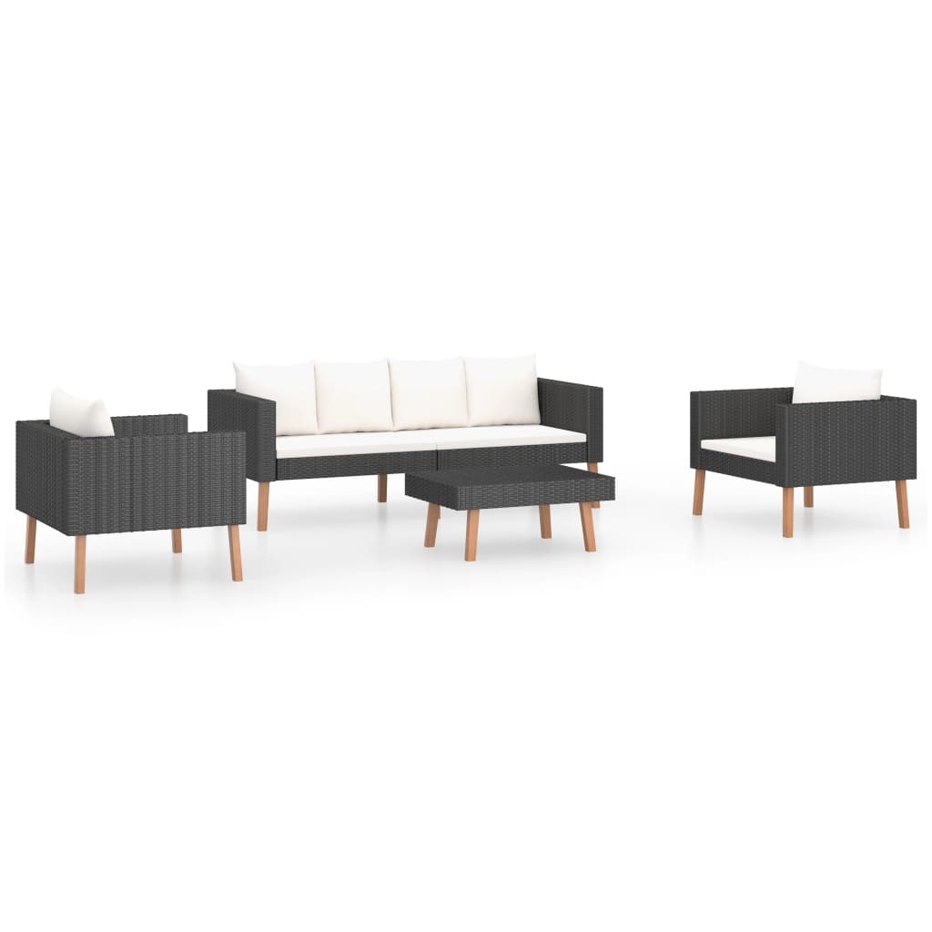 VidaXL 4-delige Loungeset met kussens poly rattan zwart