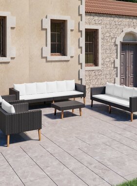 VidaXL 5-delige Loungeset met kussens poly rattan zwart